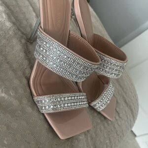 AKIRA Cream Silver Crystal Heels